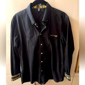 Brand Mans Long Sleeve Casual Dress Shirt Cotton Black Size 2XlL fits М